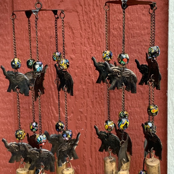 Elephant Boho Wind Chime Mobile w/ Millefiori Porcelain Beads Recycled Cow Bells - Picture 11 of 13